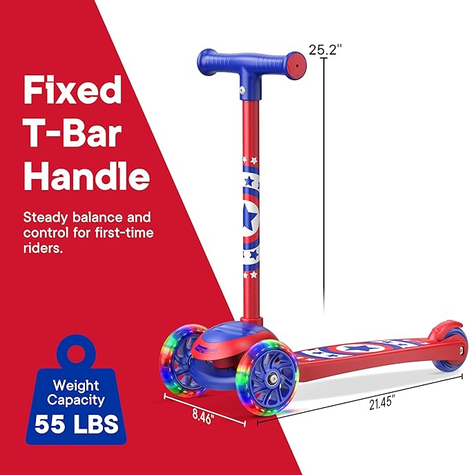 3 Wheel Scooter for Kids, Smooth Light Up LED Front Wheels, Wide Anti Slip Deck, Rear Foot Brake, Easy Lean to Steer Maneuvering, Indoor & Outdoor Ride On Toys for Ages 2 Up,