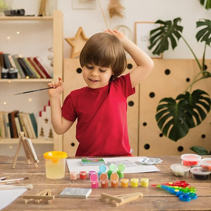 Arteza Kids Nature Painting Kit, 4 Canvases 3 x 3 Inches, 4 Easels, 12 Acrylic Paints, 2 Paint Brushes, 1 Palette, Kids Activities for Ages 6 and Up