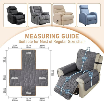 100% Waterproof Recliner Chair Covers for Reclining Chair, Small Recliner Covers That Stay in Place, Non-Slip Recliner Armchair Cover with Pockets for Kids, Pets, Dogs, Cat, Washable,Dark gray