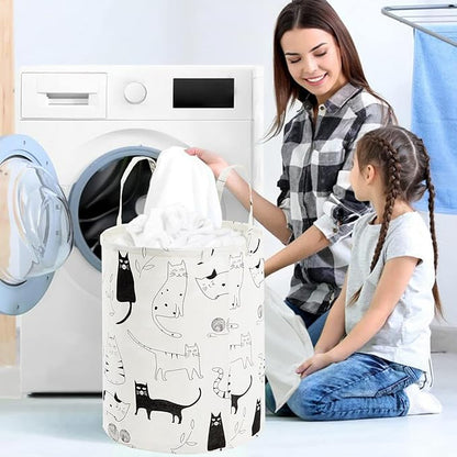 Baby Laundry Basket with Long Handles, 63L Collapsible Kids Laundry Hamper, Toy Storage Basket for Nursery, Bedroom Decor for Girls and Boys (Cartoon Cat)