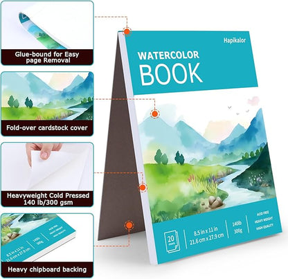 Hapikalor 8.5"x11" Watercolor Paper Pad, 1-Pack, 140lb/300gsm Artist Painting Drawing Paper Book, Art Supplies for Adults Kids, Watercolors, Watercolor Paint Set, Sketchbook, Journal, Teal