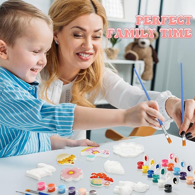 HyDren 81 Pcs Kids Arts and Crafts Set Painting Kit Plaster Painting Craft Kit Paint Your Own Ceramic Figurines DIY Nature Animals Paintable Ceramics Plaster Drawing Kits for Kids Girls Boys Toddlers
