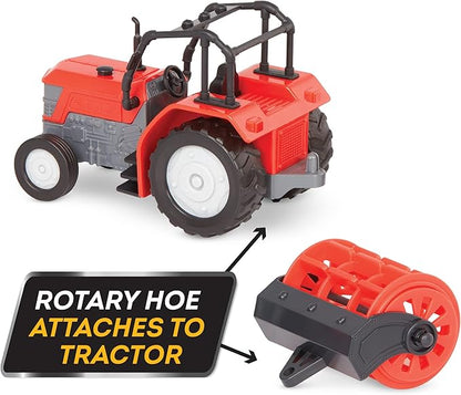 Driven Farm Tractor Toy with Detachable Rotary Hoe & Realistic Engine Sounds - Light-Up Headlights & Interactive Features - Educational Vehicle Toys for 3 Year Old Boys - Batteries Included