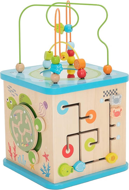 Amazon Basics Kids Wooden Educational Activity Learning Cube Toy, Gift for Toddlers Age 12M+, Developmental Shape Sorter, Multicolor, 13.4x22.5x13.4inches