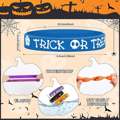 JUNEBRUSHS 120pcs Halloween Party Favors Silicone Bracelets Rubber Wristbands for Halloween Trick or Treat Party Kids Goodie Bag Stuffers Fillers Decorations Accessories Supplies(10 Designs)