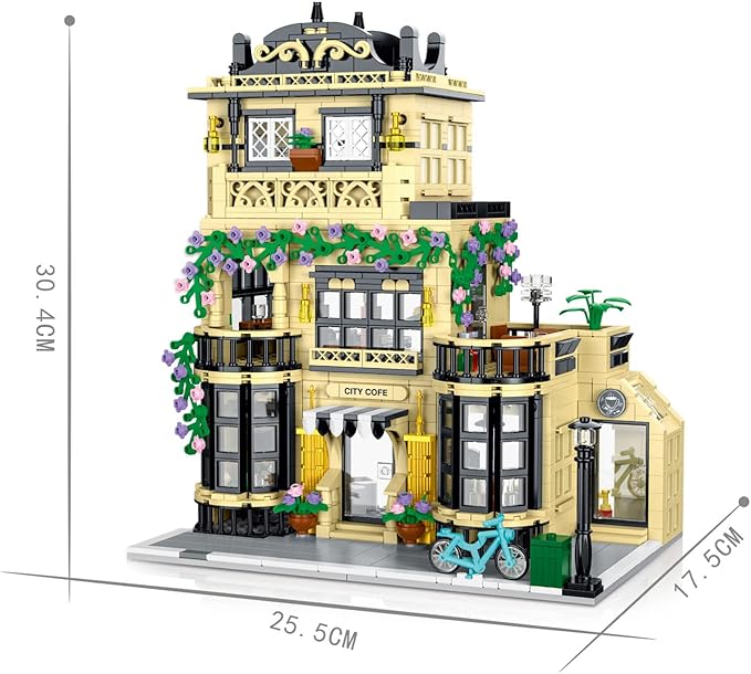 City Restaurant Architecture Building Kit with LED Lights,3 Levels City Restaurant Model Building Blocks Toy,for 12+Age Teen,Adult（1489 Pieces）