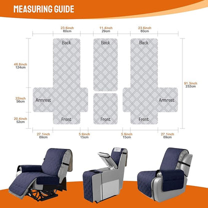 VANSOFY Loveseat Recliner Cover with Console 100% Waterproof Sofa Slipcovers Non-Slip Reclining Couch Cover Split Sofa Covers Furniture Protector for Pets, Dogs(Dark Blue)