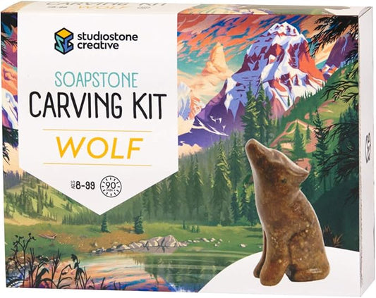 STUDIOSTONE CREATIVE DIY Arts & Crafts Carving Kit Kids Adults Wolf Sculpture Soapstone