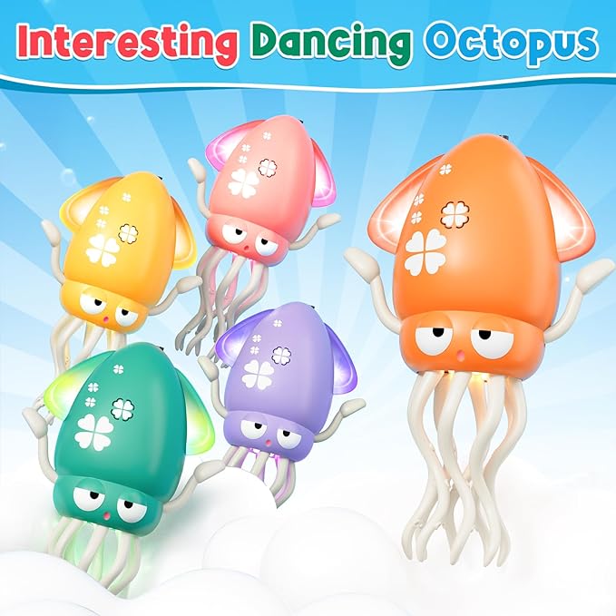Dancing Squid Baby Toy, Infant Tummy Time Toys for 3-6 Months, Interactive Crawling Octopus with Music & Lights for 6-12, 12-18 Learning Walking Toy for Toddlers 1 Year Old Boys Girls Birthday Gifts