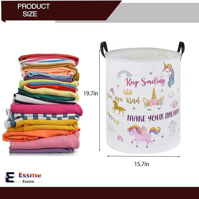 Essme Kids Laundry Basket,Unicorn Hamper Collapsible Waterproof Storage Bin for Girls,Gift Baskets(Color Unicorn)