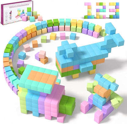 60pcs Magnetic Blocks - 1.38 inch Large Magnetic Building Blocks for Toddlers, Colorful Magnetic Cubes Preschool Educational Sensory Toys, Creative Learning Kids Blocks for Boys Girls Aged 3+
