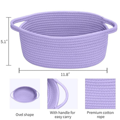 ABenkle Small Basket with Handles - Decorative Durable Rope Woven Storage Bin Shelf Storage Organizer Cube, Easter Baby Gift Basket, 12"x8"x5"