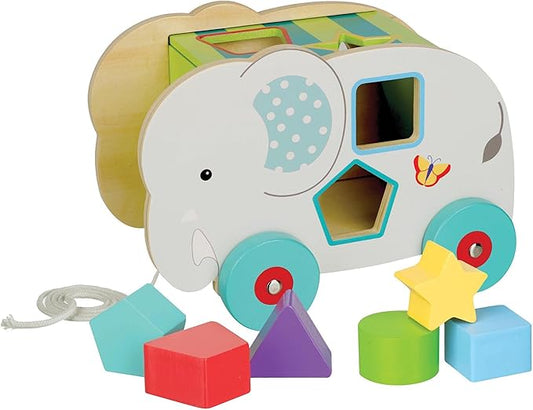 Orange Tree Toys: Shape Sorter: Jungle Elephant - Wooden Wheeled Animal Sorter, 6 Shape Blocks, Push-Pull-Sort, Educational Toy, Toddler & Kids Age 1+