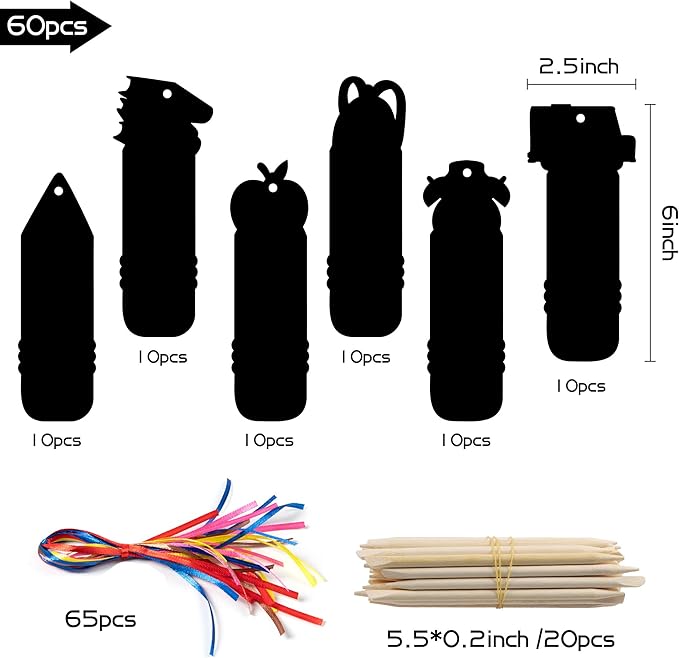 BeYumi 60Pcs Scratch Bookmarks for Kids Back to School Appreciation DIY Magic Scratch Cards Party Favors Gifts Classroom School Decor Supplies Art Crafts Kit for Student to Teacher