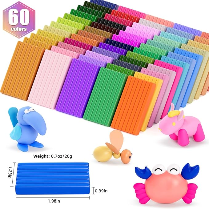 Polymer Clay 60 Colors, CiaraQ Modeling Clay for Kids, Oven Bake Clay with Sculpting Tools, Non Toxic, Ideal for Sculpture, Crafting, DIY Projects