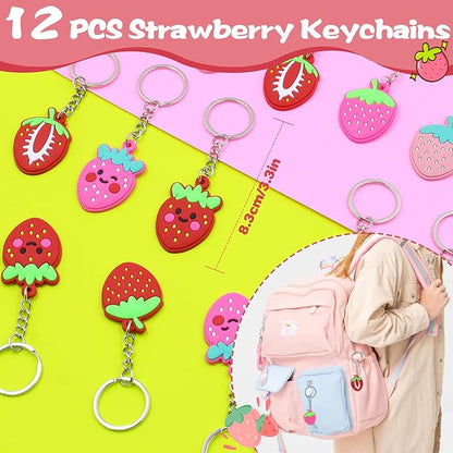 110 PCS Strawberry Party Favors Set - Berry Birthday Supplies for Kids Girls Includes Drinking Straws, Keychains, Silicone Bracelets, Sticker Strawberry Pinata Filler Goodie Bag Fillers