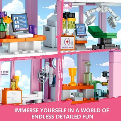 QLT QIAOLETONG Friends City Hospital Building Set, Ambulance Truck with Hospital Bed Wheelchair Playset Birthday, Gift for Boys Girls Kids 6+ Years Old-Compatible with Lego for Girls Age 8-12