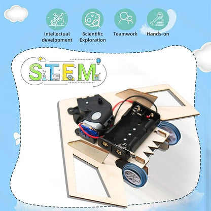 STEM Projects for Kids Ages 8-12, 2 in 1 STEM Kits for Kids, 3D Wooden Puzzles, Science Experiment Kits for Boys and Girls Age 8 9 10 11 12 13, Four Wheel Drive Car and Obstacle Avoidance Bomber