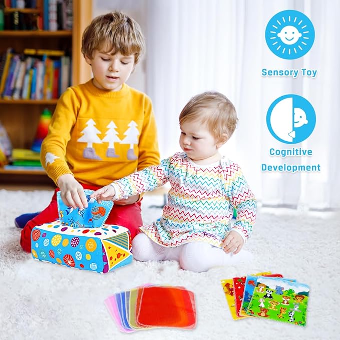 Baby Toys 6 to 12 Months - Baby Tissue Box Toys Montessori Toys for Babies 6-12 Months Soft Crinkle Infant Sensory Toys for 1 Year Old Early Learning Toys Baby Boys Girls Gifts
