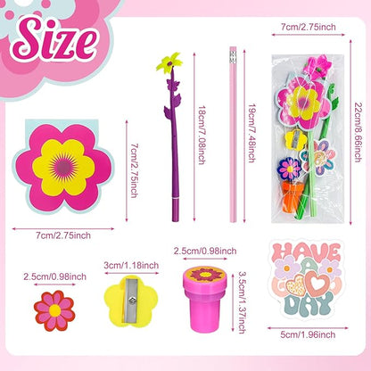 Cinrobiye 134 Pcs Flower Summer Party Favors Bulk,Daisy Party Suppiles,Tea Party Goodie Bag Stuffers,Summer Garden Birthday Party Gifts,School Supplies Class Reward Prizes Stationery Set