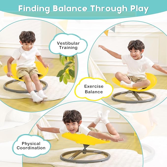 BABAMU Spinning Chair for Kids Autism Sensory Products Sit and Spin Autism Toys Sensory Chair ADHD Chair Swivel Chair Training Body Coordination (Yellow)