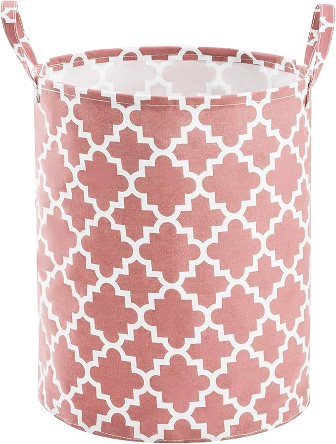 TECHMILLY 63L Large Laundry Basket with Long Handles, Collapsible Kids Laundry Hamper, Toy Storage Basket for Nursery, Bedroom Decor for Baby Girls and Boys (Pink Lattice)