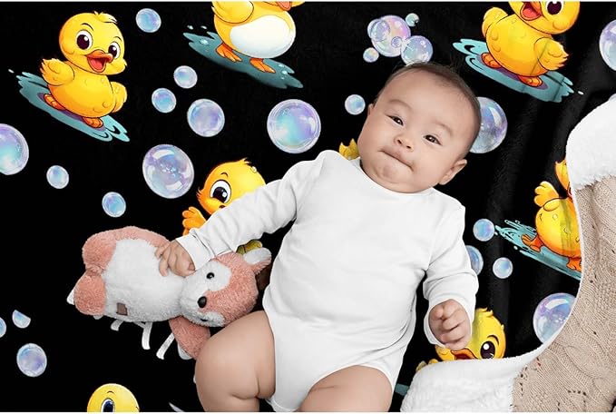 Custom Name Ducks And Bubbles Blanket Adult duck Blanket Kids Funny Blanket Suitable for Bedroom bed sofa Crib Couch Chair outdoor All Season Items That Yellow Duck Lovers Will Love 60"x50"for Teens