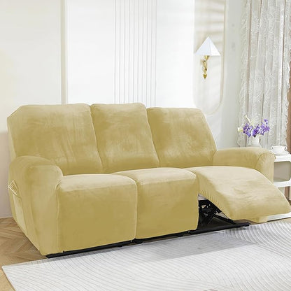 NORTHERN BROTHERS Stretchy Recliner Chair Covers, Velvet Recliner Covers, Lazy Boy Chair Cover (Beige, 3 Seat)