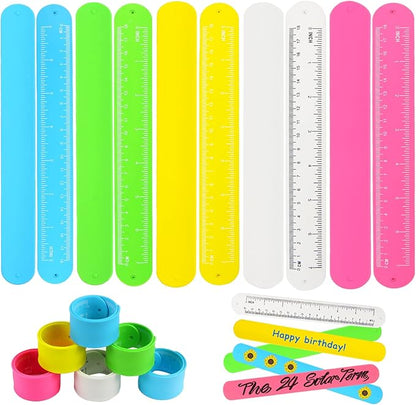 CCINEE 20PCS Silicone Ruler Slap Bracelets, Assorted Ruler Snap Bracelets Colorful Silicone Wristband with Scale for Kids Craft Classroom Prizes Gift Exchange Party Favors