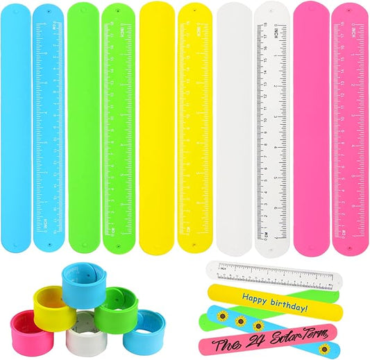 CCINEE 20PCS Silicone Ruler Slap Bracelets, Assorted Ruler Snap Bracelets Colorful Silicone Wristband with Scale for Kids Craft Classroom Prizes Gift Exchange Party Favors