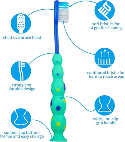 24 Pieces Toddler Toothbrush Bulk Kids Toothbrush Pack Manual Baby Toothbrushes with Covers Suction Cup Toothbrush Lovely Soft Bristle Animal Toothbrush for Kids Sensitive Teeth