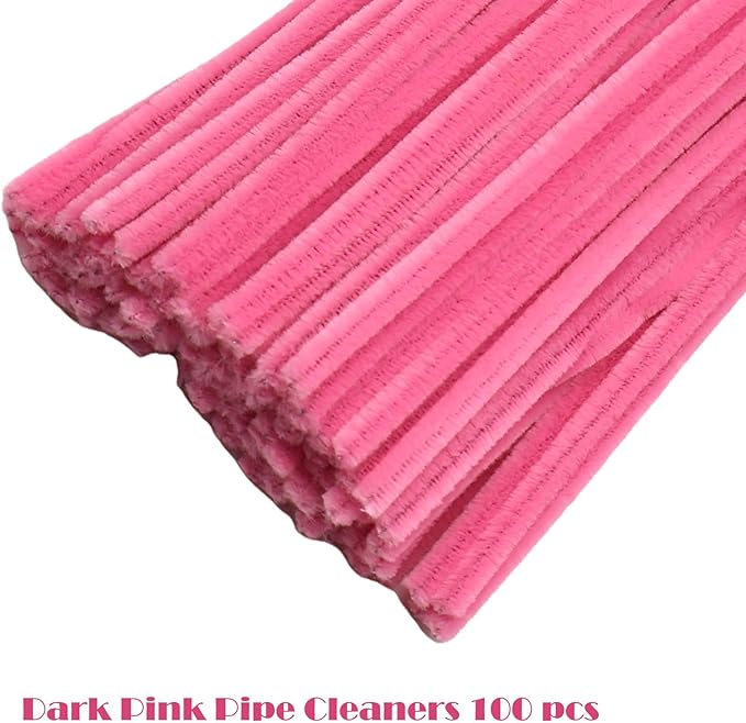 Swpohrat 100 Pieces Dark Pink Pipe Cleaner Craft Set,Thick Fuzzy Chenille Stem Pipe Cleaners for DIY Craft Projects and Decorations