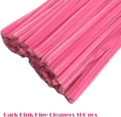 Swpohrat 100 Pieces Dark Pink Pipe Cleaner Craft Set,Thick Fuzzy Chenille Stem Pipe Cleaners for DIY Craft Projects and Decorations