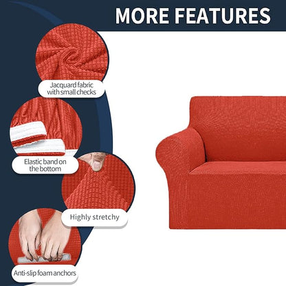 2025 New Stretch Sofa Slipcovers Couch Cover for 3 Cushion Furniture Protector Sofa Covers with Elastic Bottom Jacquard Fabric Small Checks for Pets, Kids -Sofa, Pureed Pumpkin