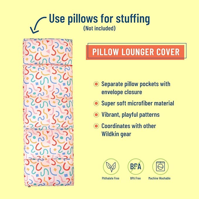 Wildkin Microfiber Pillow Lounger, 87 X 27 Inches, Confetti Peach