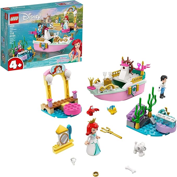 LEGO Disney Ariel’s Celebration Boat 43191; Creative Building Kit That Makes a Fun Gift for Kids, New 2021 (114 Pieces)