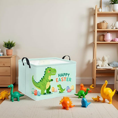 HIYAGON Rectangular Easter Basket Baby Girl Basket Fabric Storage Bin Organizer Box Room Decor(Easter Dinosaur)