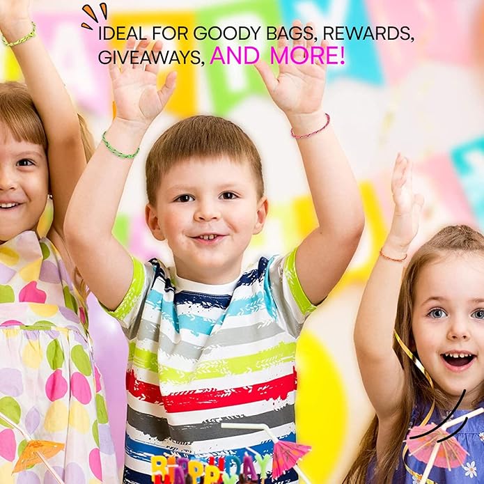 Neliblu Friendship Bracelets - Pack of 144 Neon Rope Bracelet, 7-Inch Adjustable in Orange, Yellow, Pink, and Green - Fun Accessories for Kids and Adults - Ideal for Party Favors, Gift Bags, and More