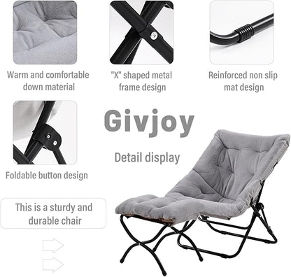 Comfy Saucer Chair with Ottoman, Oversized Folding Faux Fur Chair Soft Furry Lounge Lazy Chair with Metal Frame Moon Chair Accent Chair for Bedroom, Living Room, Dorm Rooms