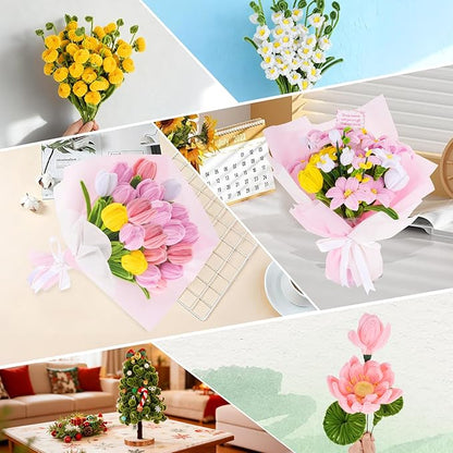 1800PCS Pipe Cleaners Craft, Pipe Cleaner Bulk Flower Kit, 6 Colors Chenille Stems Flower Making Kit with Floral Wrapping Paper and Ribbon, Gardening Tape, Stamen for Art and Craft Supplies