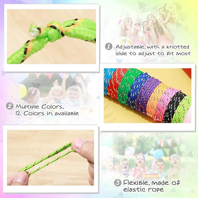 Kenning 240 Pcs Neon Friendship Bracelets Bulk 12 Assorted Colors Paracord Bracelets Rope Woven Adjustable Bracelets Braided Nylon Bracelets Friend Birthday Goody Bag Stuffers Carnivals Party Favors
