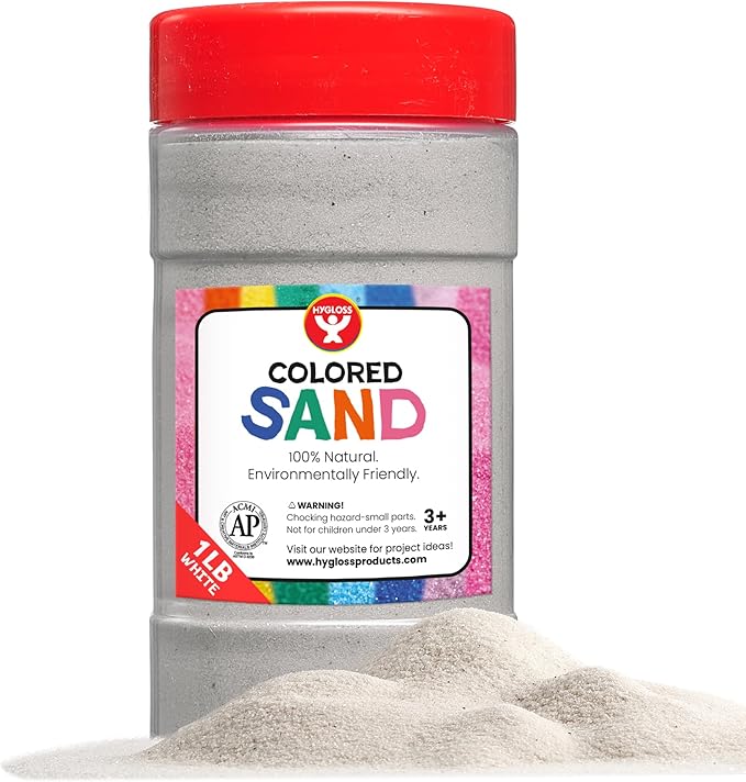 Hygloss Products Colored Play Sand - Assorted Colorful Craft Art Bucket O' Sand, White, 1 lb
