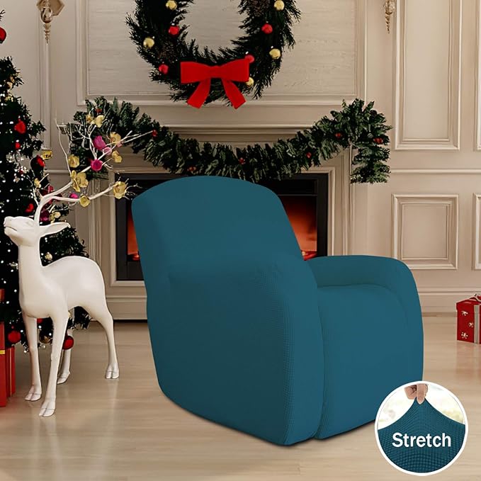 Easy-Going Oversized Recliner Stretch Sofa Slipcover Sofa Cover 1 Piece Furniture Protector Couch Soft with Elastic Bottom Kids,Polyester Spandex Jacquard Small Checks(Oversize Recliner,Peacock Blue)