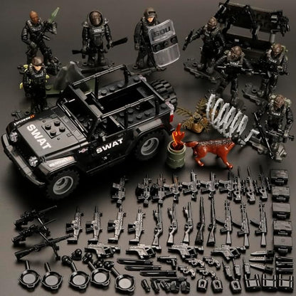 8 PCS Building Block City Policeman Mini-Figures with Multiple Military Weapons Accessories SWAT Equipment Military Vehicle Army Car Assembly Building Toys Gift for Boys