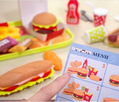 U DREAM Pretend Play Food Sets, Building Toy Burger Playset, Play Kitchen Accessories, Realistic Sandwiches.