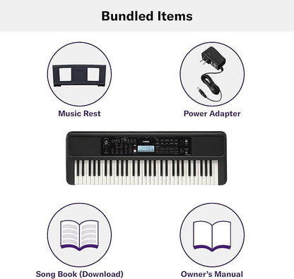 Yamaha 61 Touch Sensitive Keys Portable Keyboard for Beginners with Music Rest, Power Adapter PSR-E383