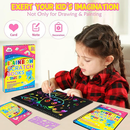 ZMLM Rainbow Scratch Paper for Kids: Art Craft Magic Paper Gift Set Coloring Drawing Supplies Kit for Teen Age 3-6 Girls Boys Game for Birthday Party Favor| Activity Fun| Learning