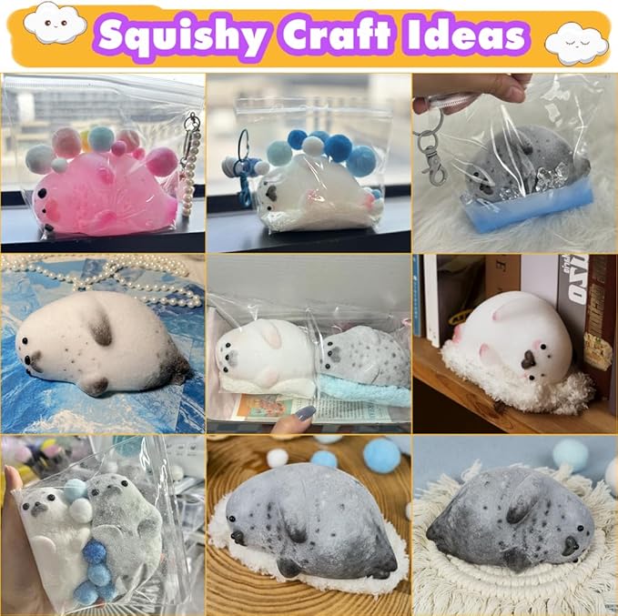 Taba DIY Squishy Maker Set – 3 Hamster & Seal Silicone Molds with A+B Liquid Gel, Pigments & Craft Accessories for Kawaii Animal Stress Relief Toys, Custom Fufu Plush Crafts & Gifts