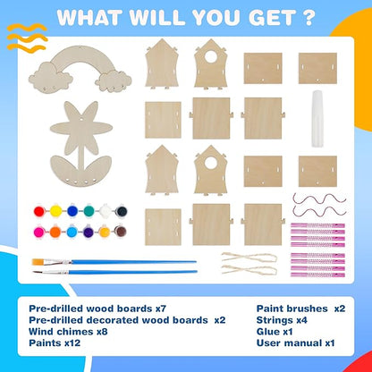 BELLOCHIDDO Bird House Kits for Kids Ages 4-8 - DIY Birdhouse Kit for Kids to Build and Paint,Wooden Arts and Crafts for Kids Girls Boys Toddlers Ages 8-12 4-6 6-8,Art&Craft for Kids Ages 8-12(2 Pack)