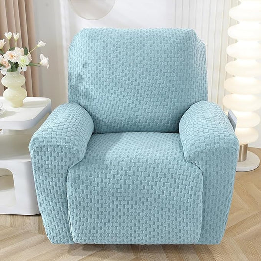vctops 4 Pieces Jacquard Plush Recliner Slipcovers Stretch Soft Sofa Couch Cover Anti-Slip Solid Color Furniture Protector with Elastic Bottom for Kids Cats Dogs (Sky Blue,1 Seat)